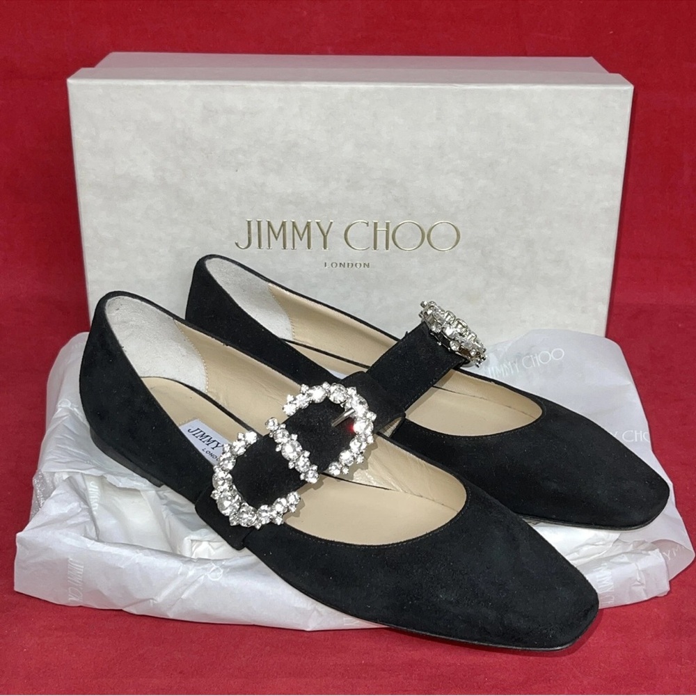 Jimmy Choo Black Flats with Crystal Embellishment